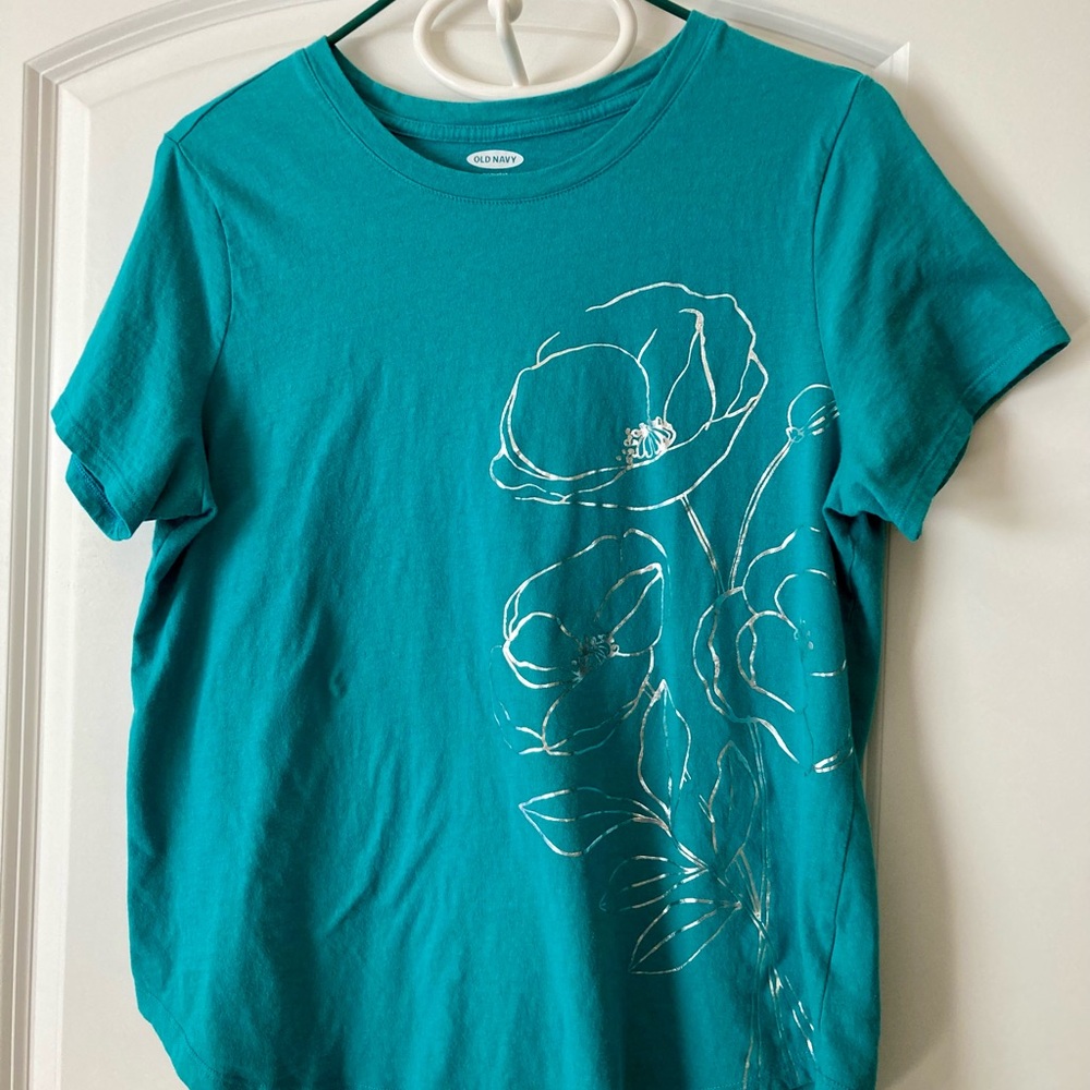 Old Navy Teal Floral Short Sleeve Tee